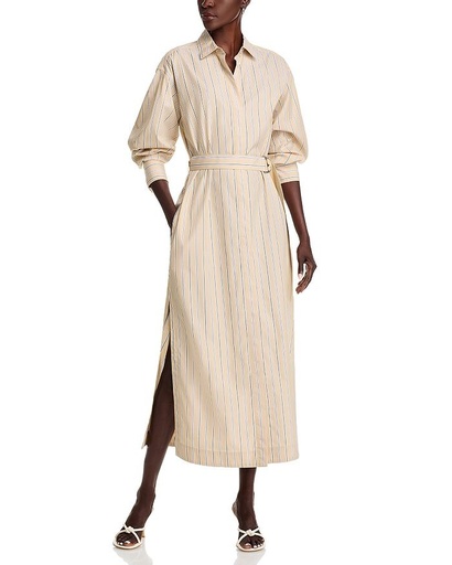 Vestido camisero de popelina a rayas
