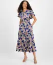 Vestido floral de cintura fruncida 