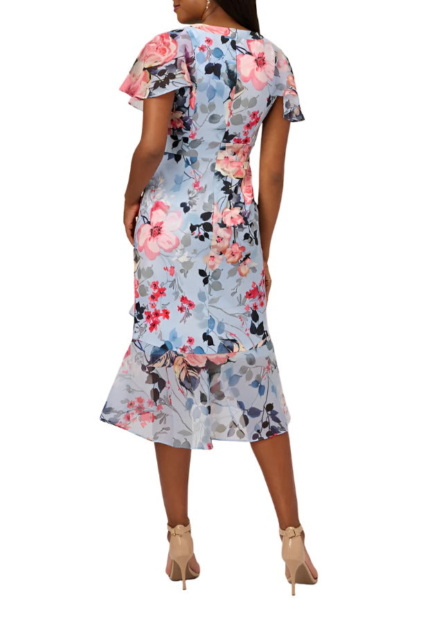Vestido midi floral traslapado