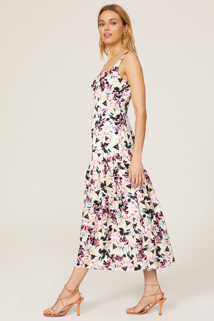 Vestido midi de satén floral