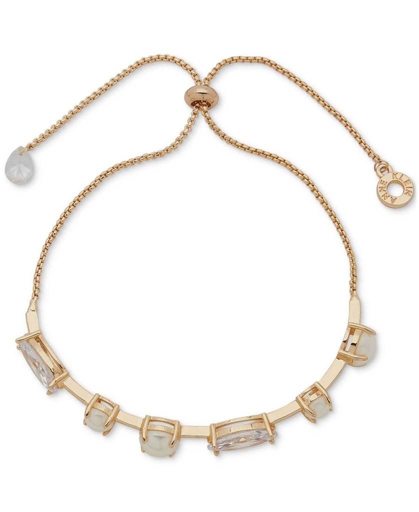 Pulsera deslizante de cristal y perlas de imitación en tono dorado