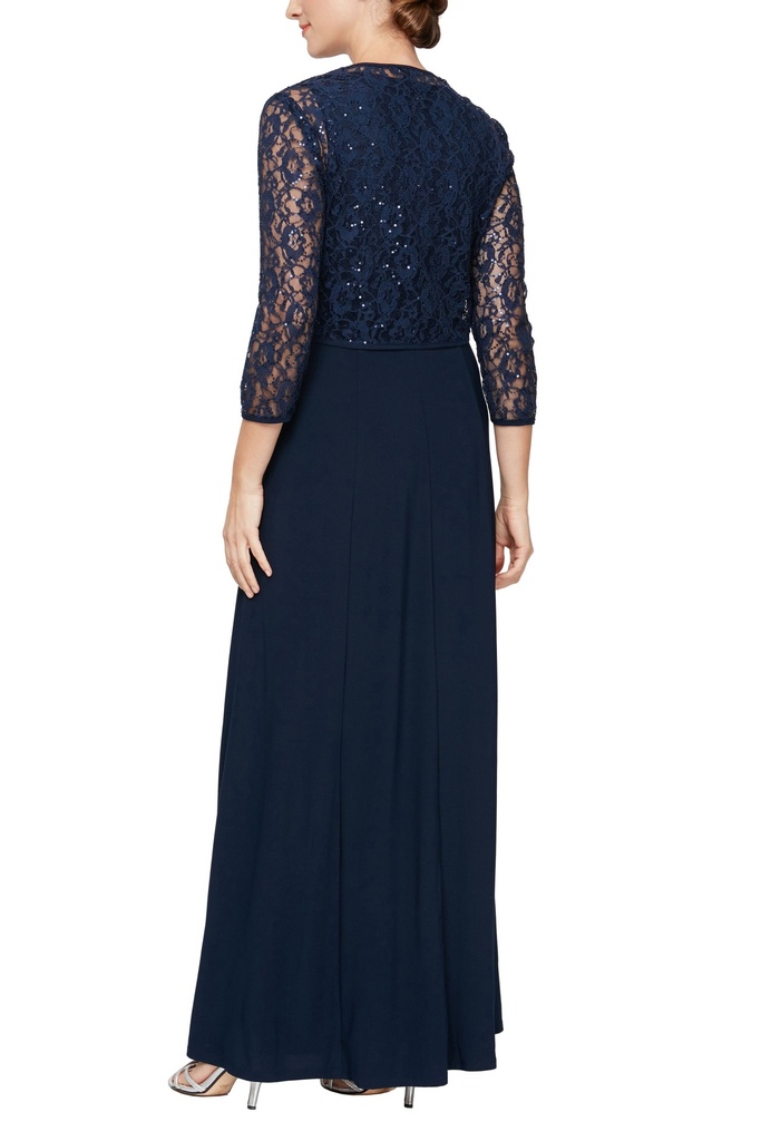 Vestido con chaqueta de encaje y lentejuelas 