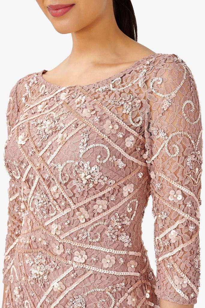 Vestido midi con cuentas y lentejuelas 