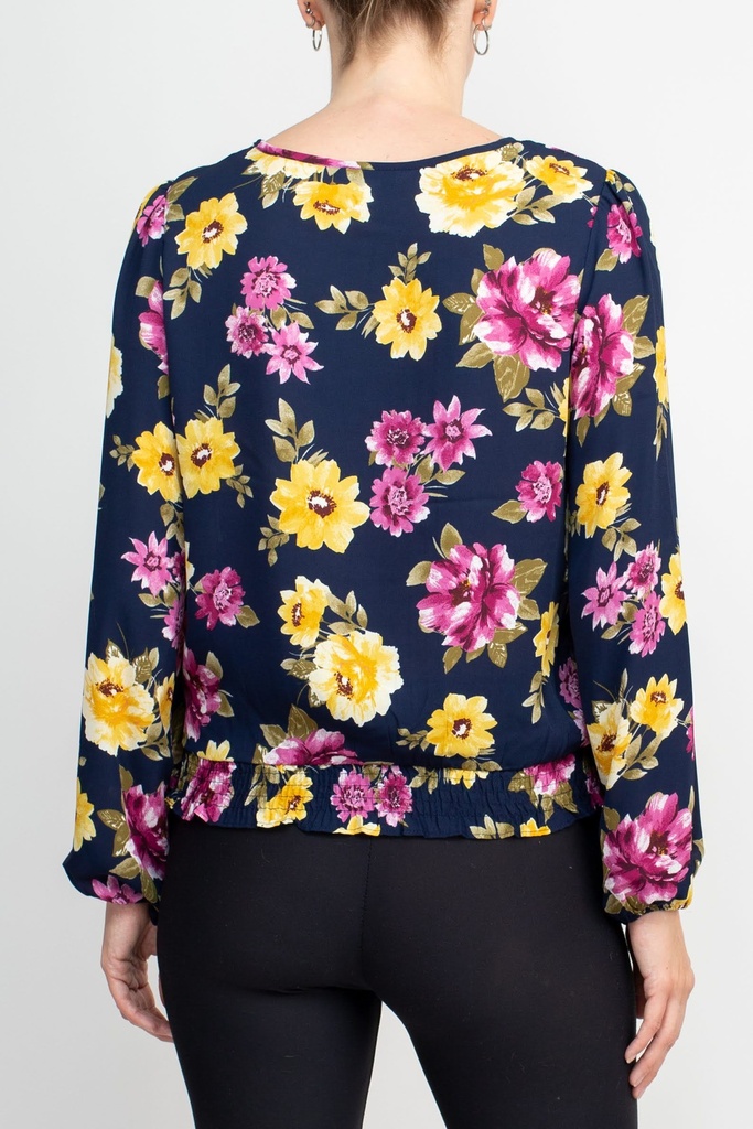 Blusa floral con dobladillo elàstico 