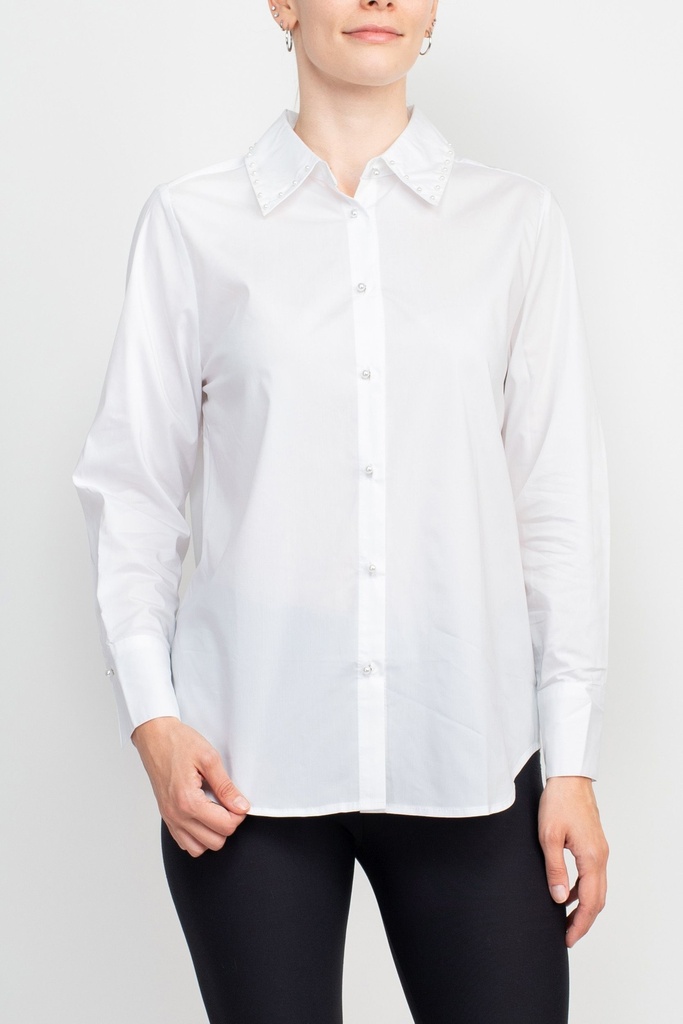 Blusa camisera con botones de perlas 