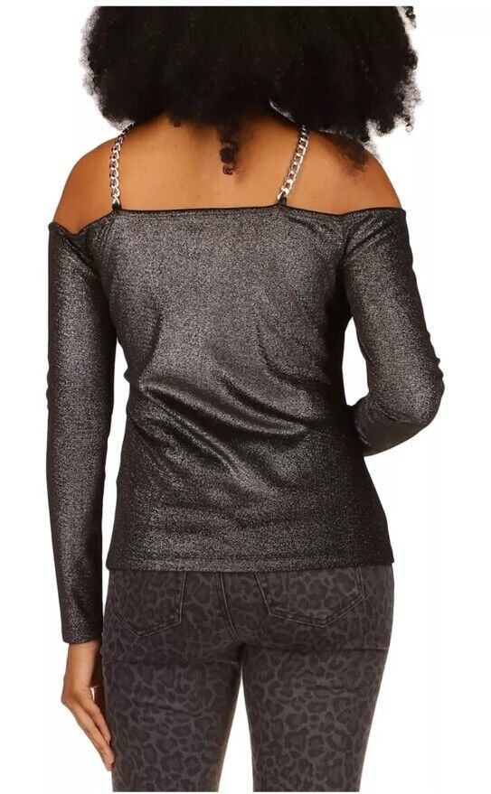 Blusa con cadena de terciopelo metálico
