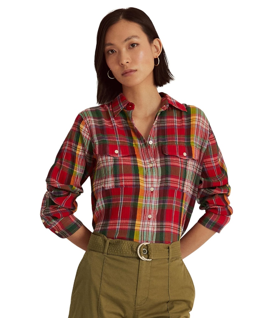 Blusa de algodón arrugado a cuadros