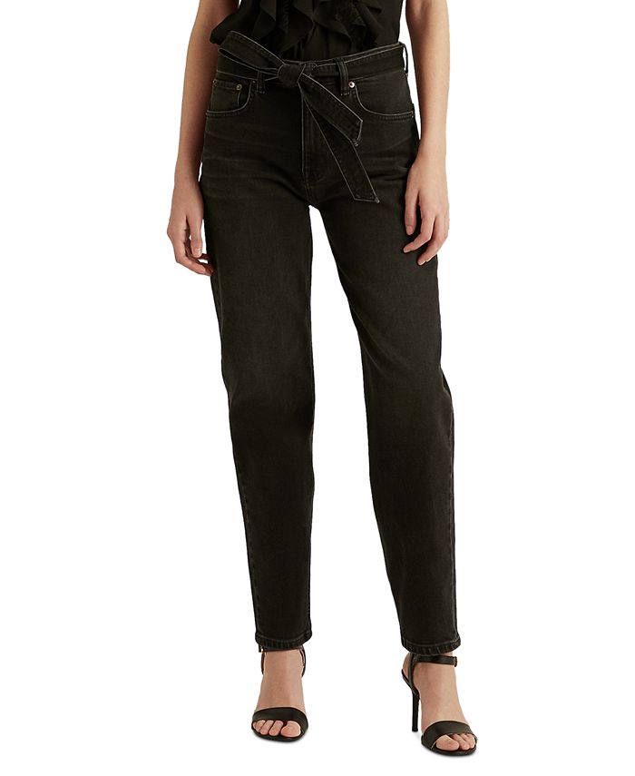 Jeans ankle de tiro alto con cinturón