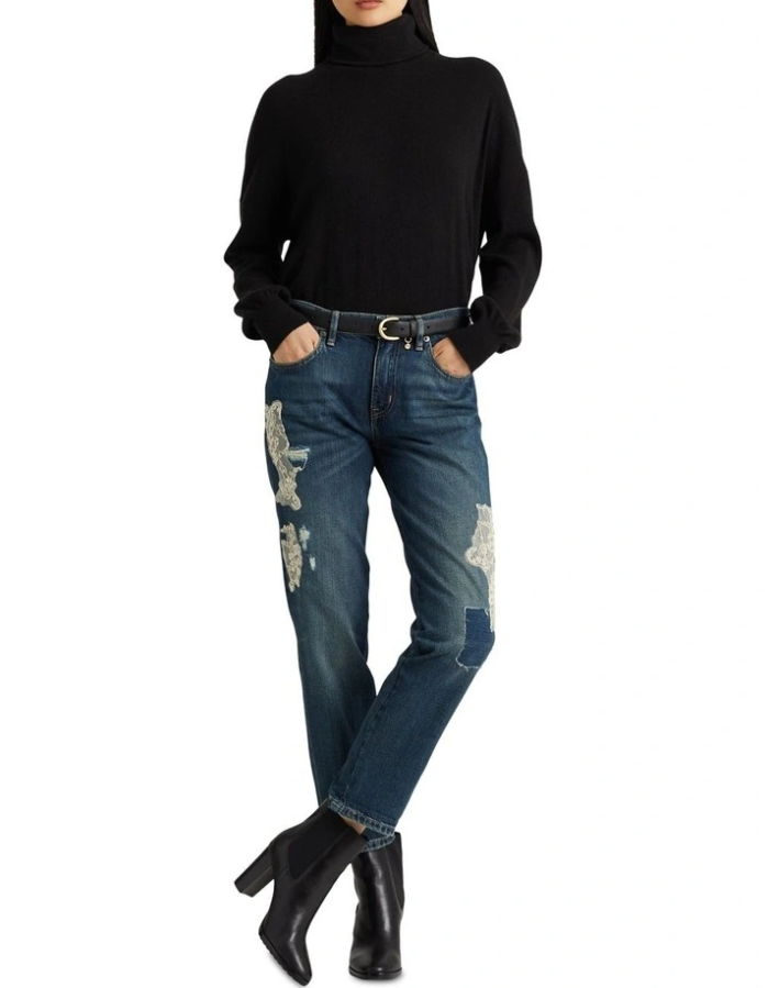 Jeans con patchwork de encaje