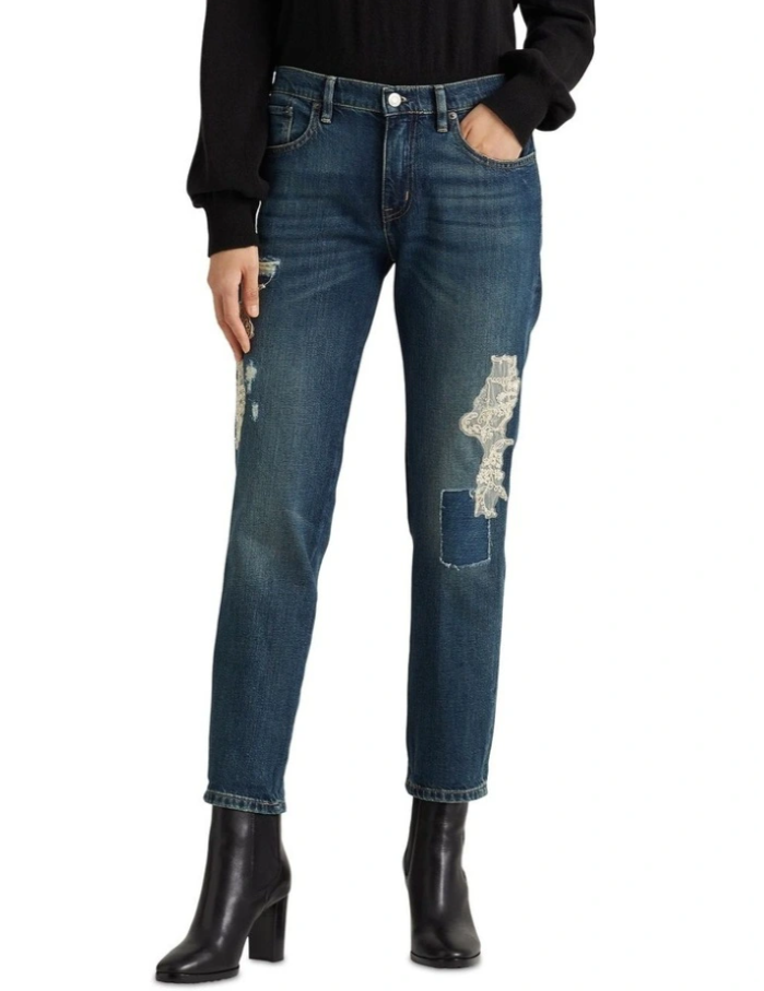 Jeans con patchwork de encaje