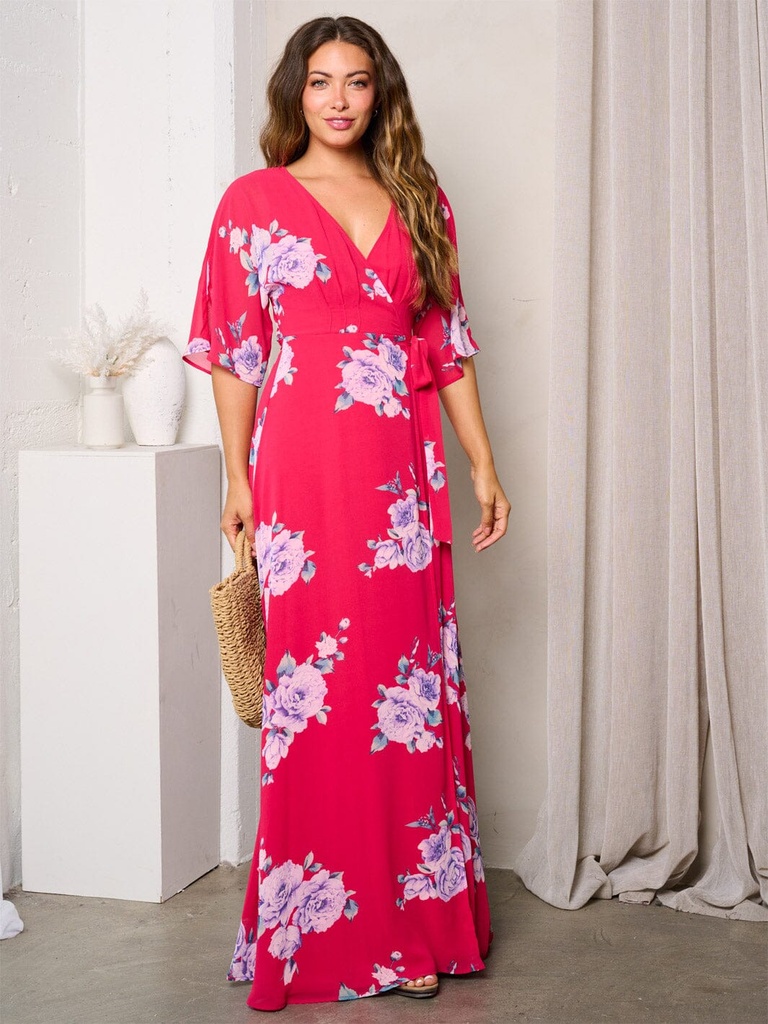Vestido maxi floral de manga corta