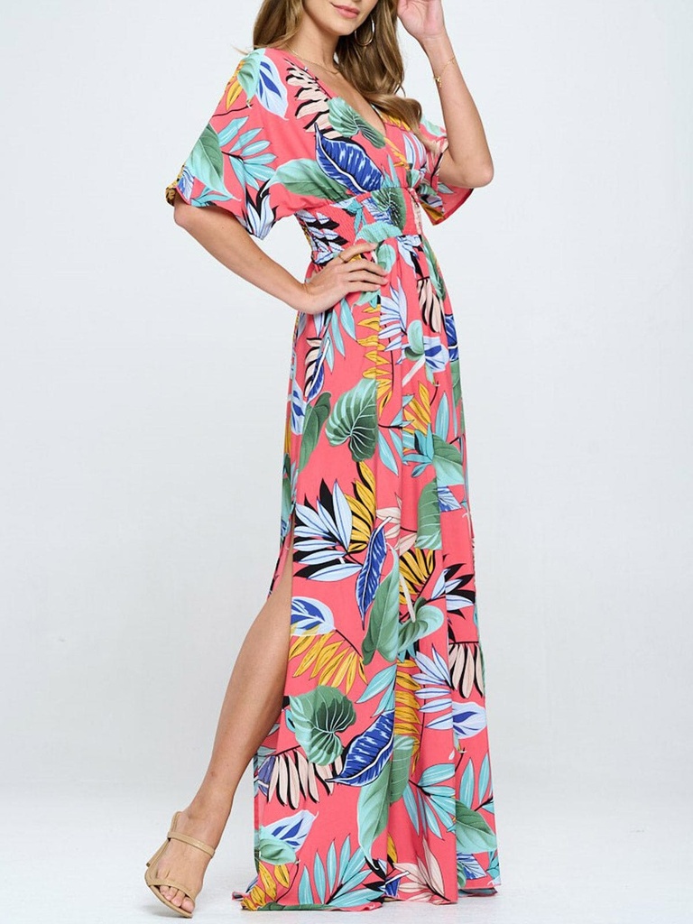 Vestido maxi floral de manga corta