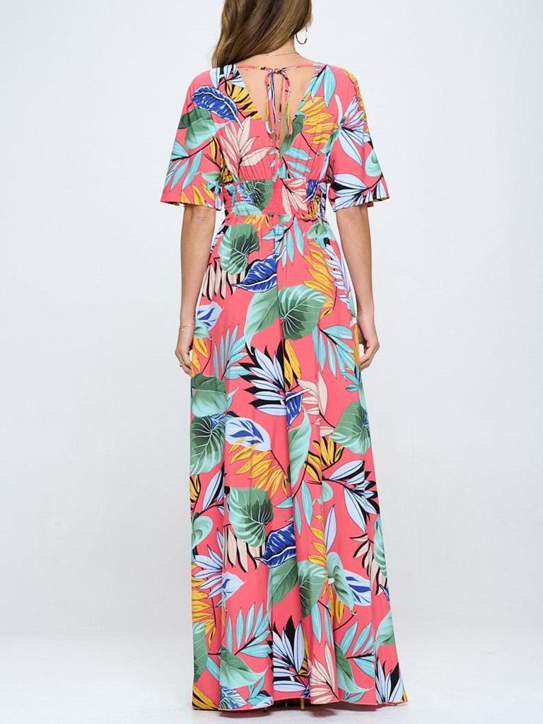 Vestido maxi floral de manga corta