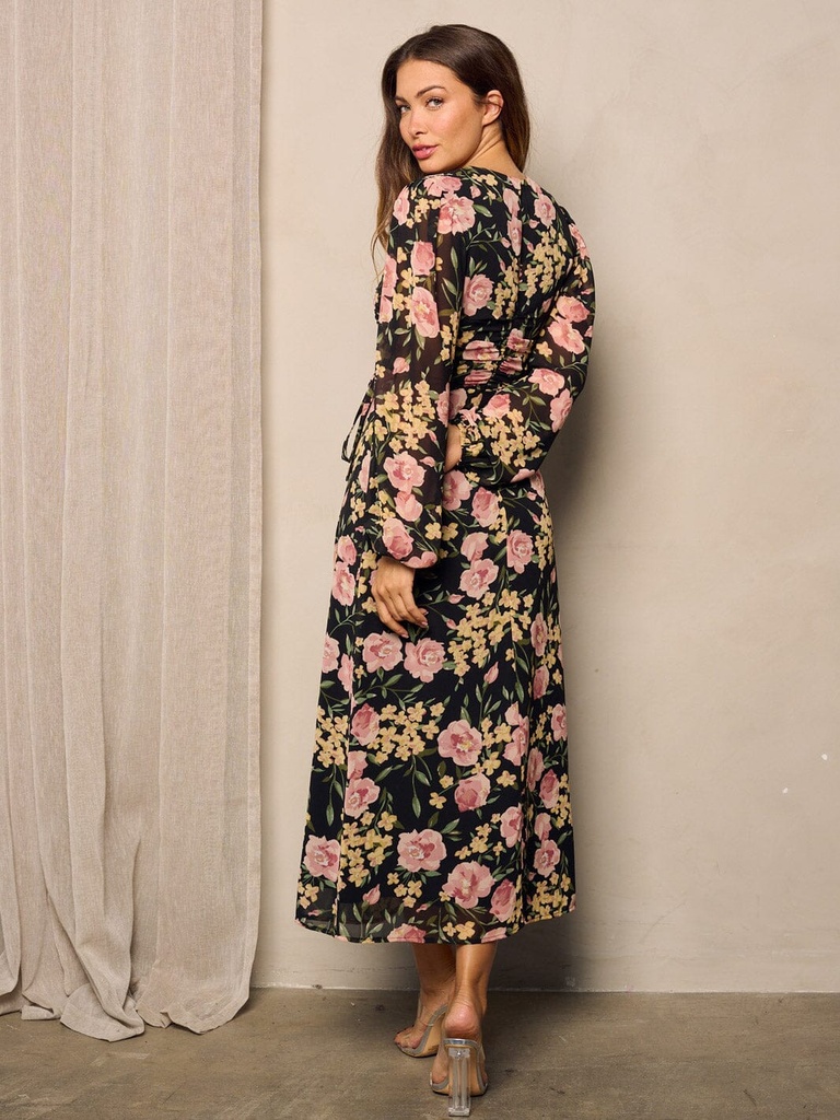 Vestido maxi floral con manga larga