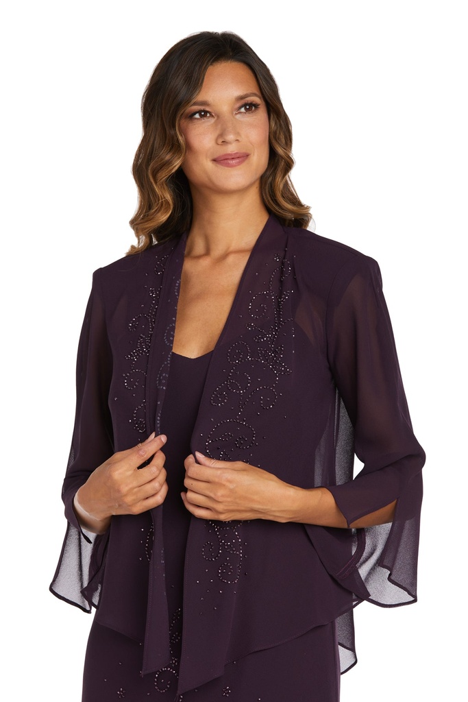 Vestido con chaqueta de gasa con pedrería