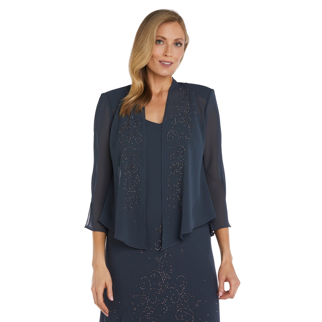 Vestido con chaqueta de gasa con pedrería