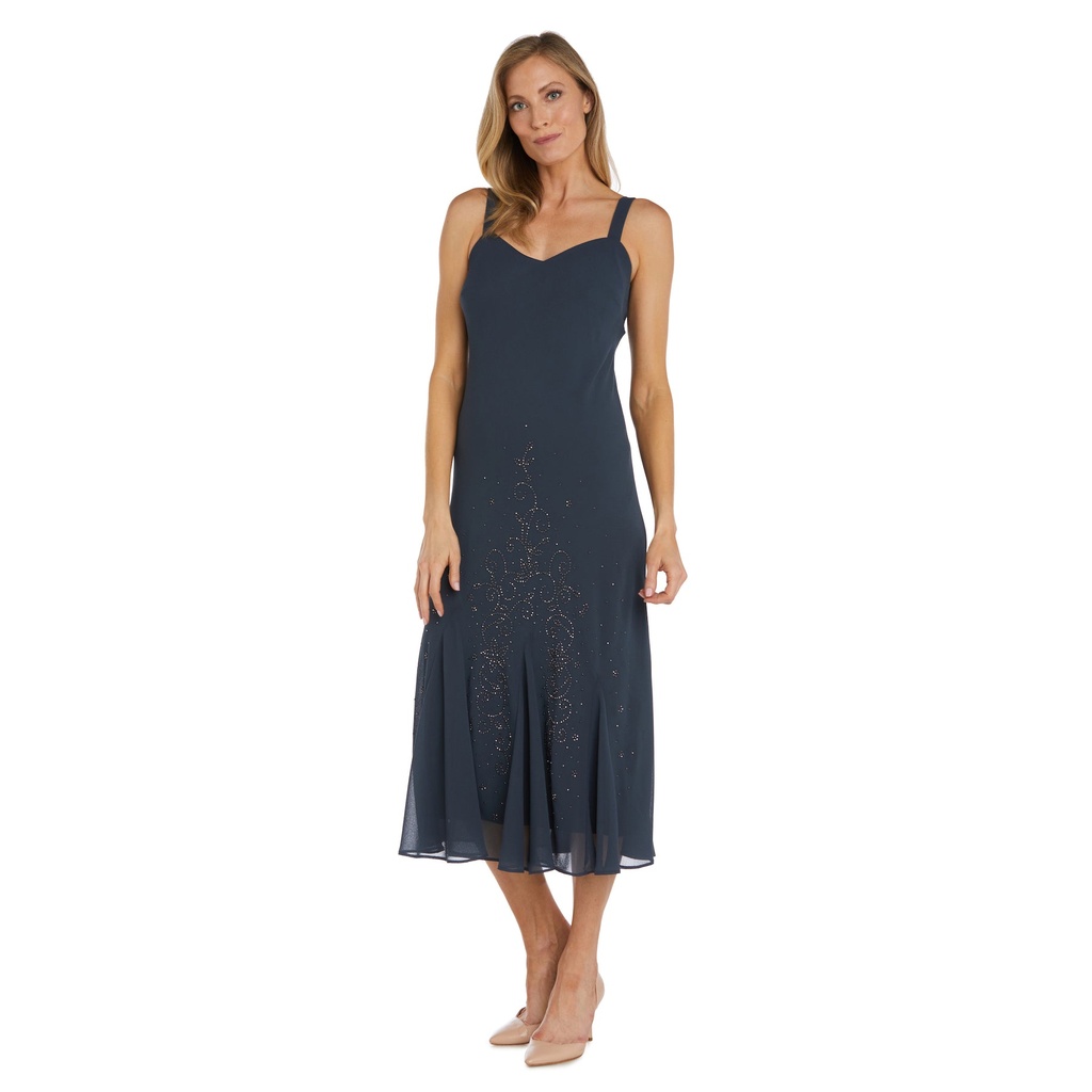 Vestido con chaqueta de gasa con pedrería