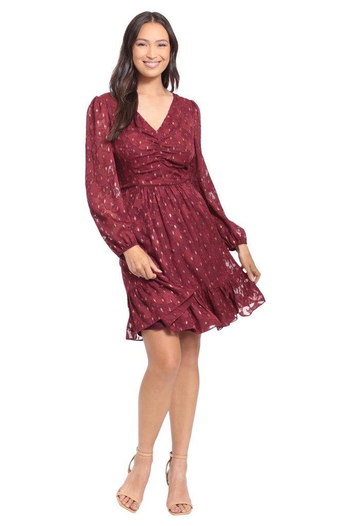 Vestido evasé con tejido dorado