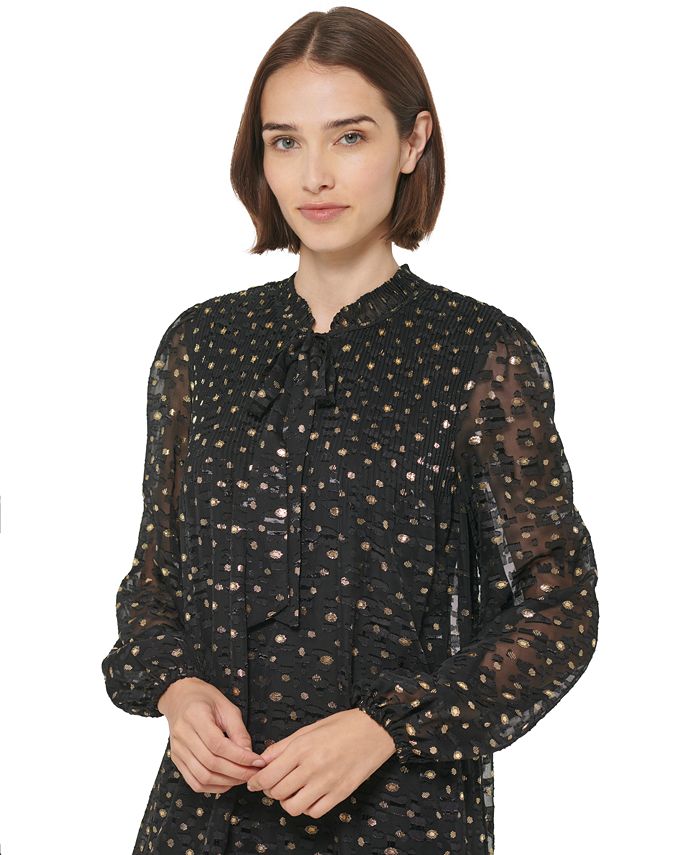 Vestido de gasa metalizada con corbata