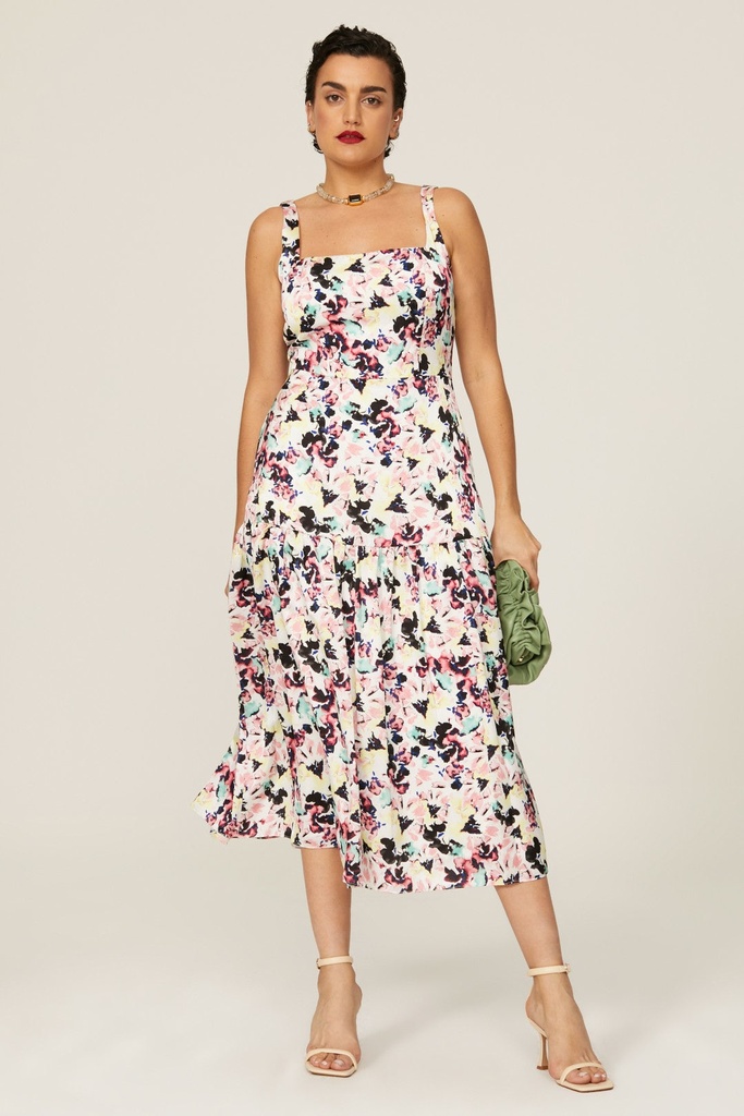 Vestido midi de satén floral