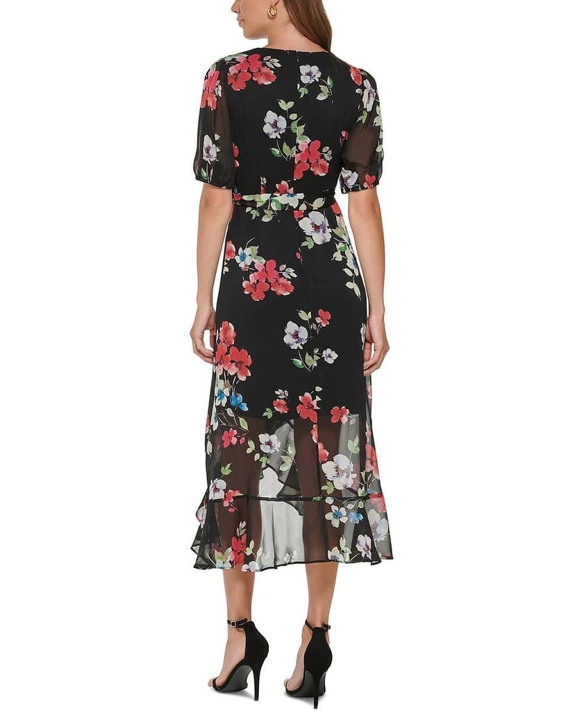 Vestido de gasa floral con volantes