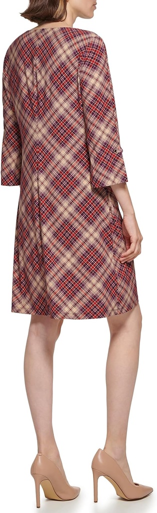 Vestido a cuadros con manga acampanada