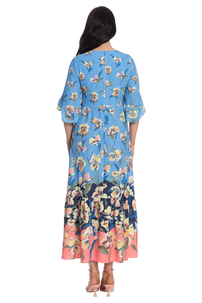 Maxi vestido floral con manga 3/4