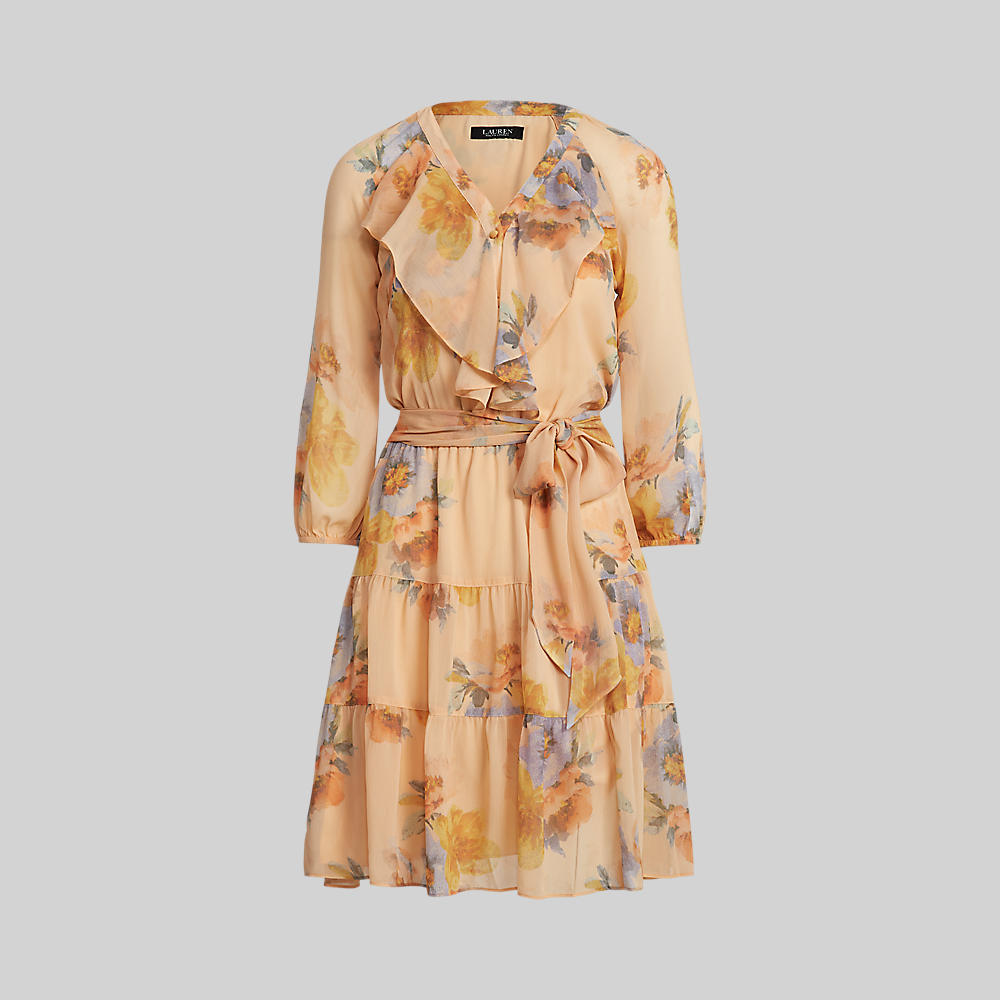 Vestido floral de georgette arrugado