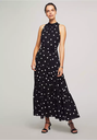 Vestido maxi con capas y lunares
