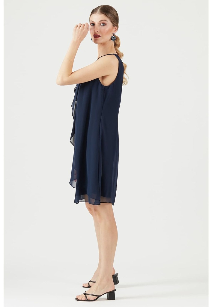 Vestido formal de gasa con escote joya