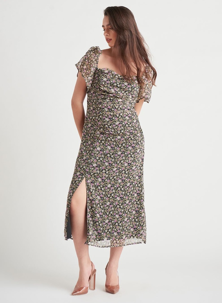 Vestido midi de fruncido floral