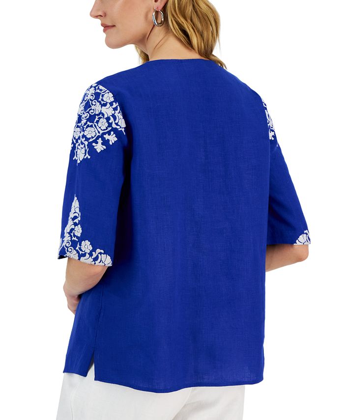 Blusa de lino con escote en V y bordado