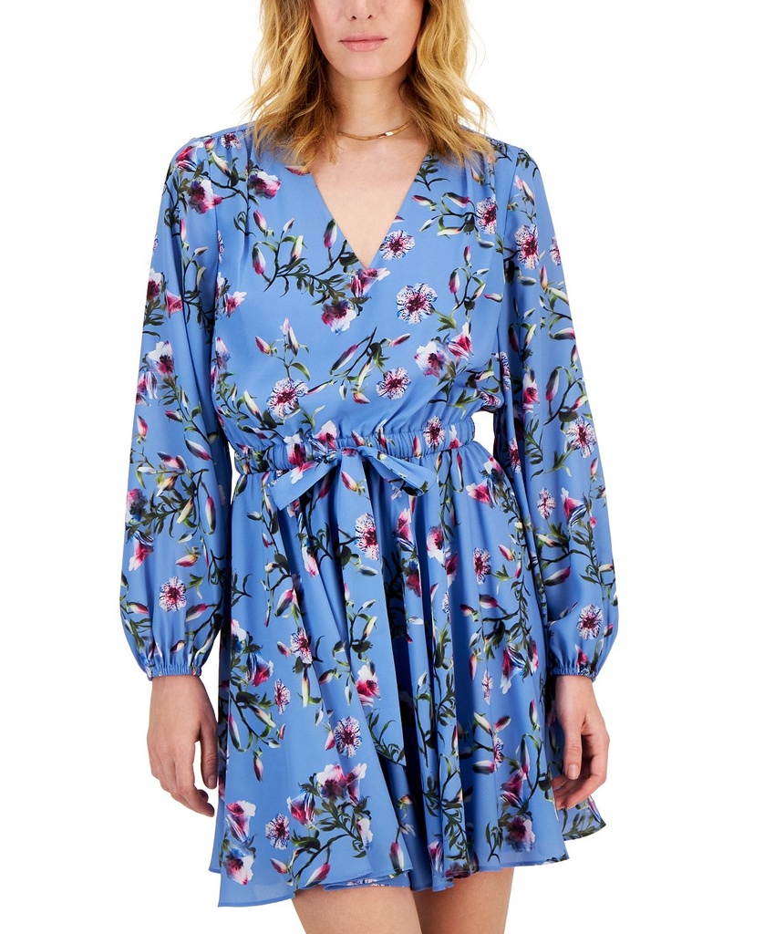 Vestido mini floral con escote en V