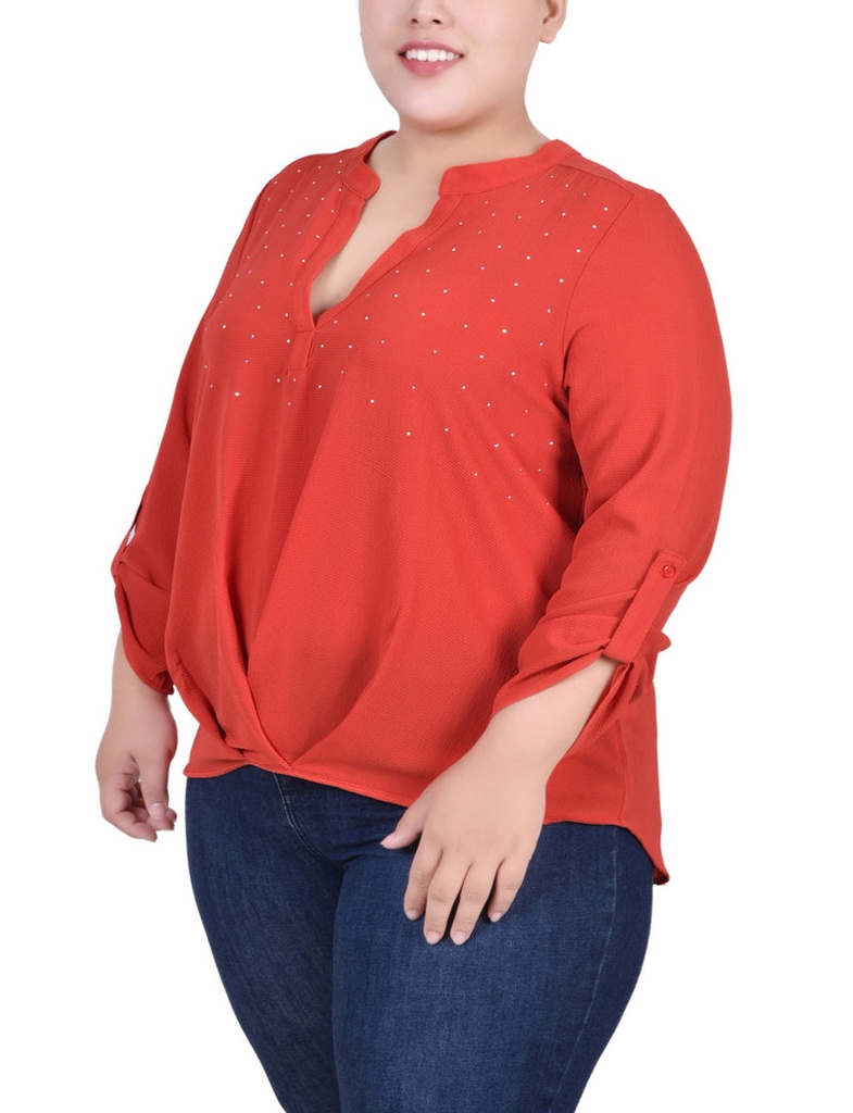 Blusa de cuello mandarín de mangas 3/4