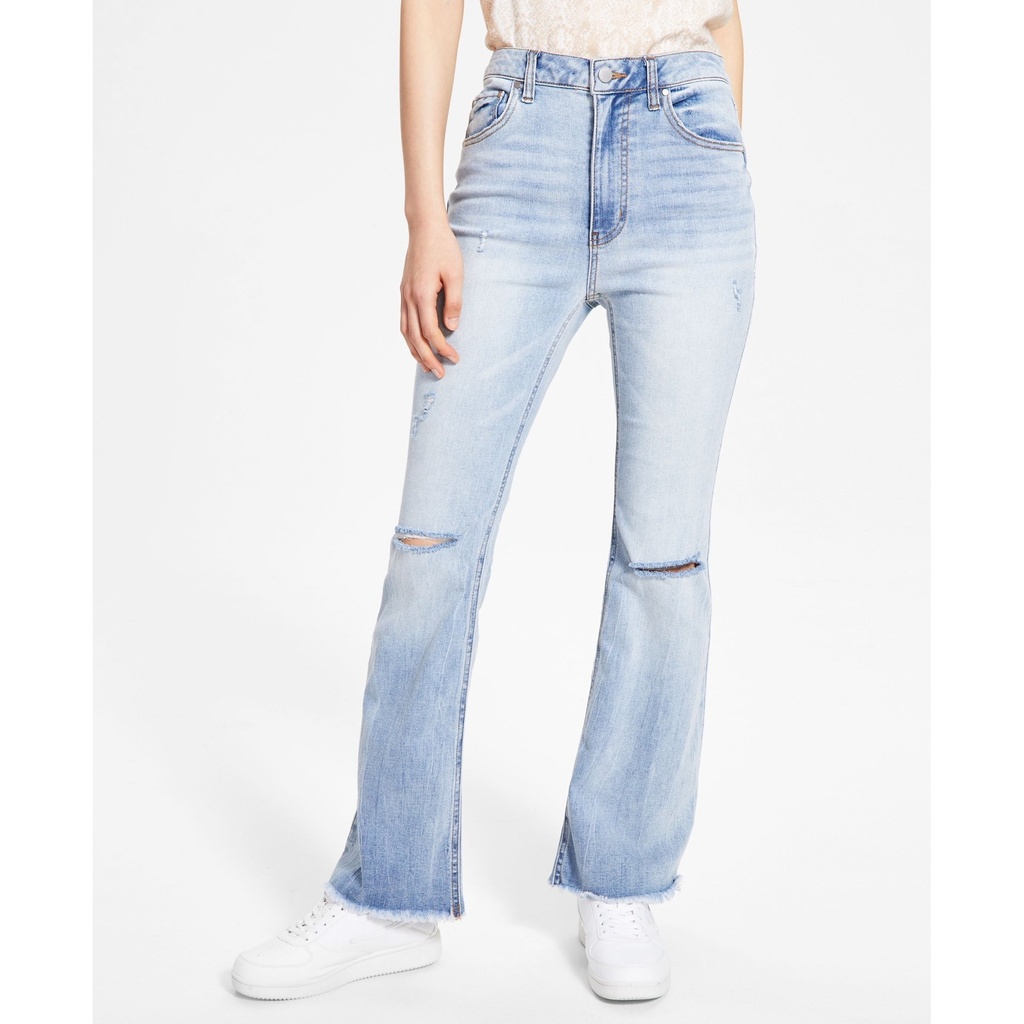 Jeans flare de tiro alto rasgados