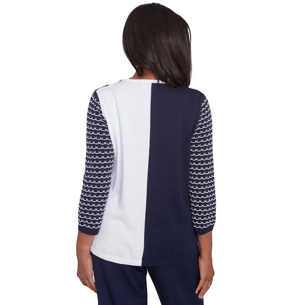 Blusa tejida a rayas y bloques de color