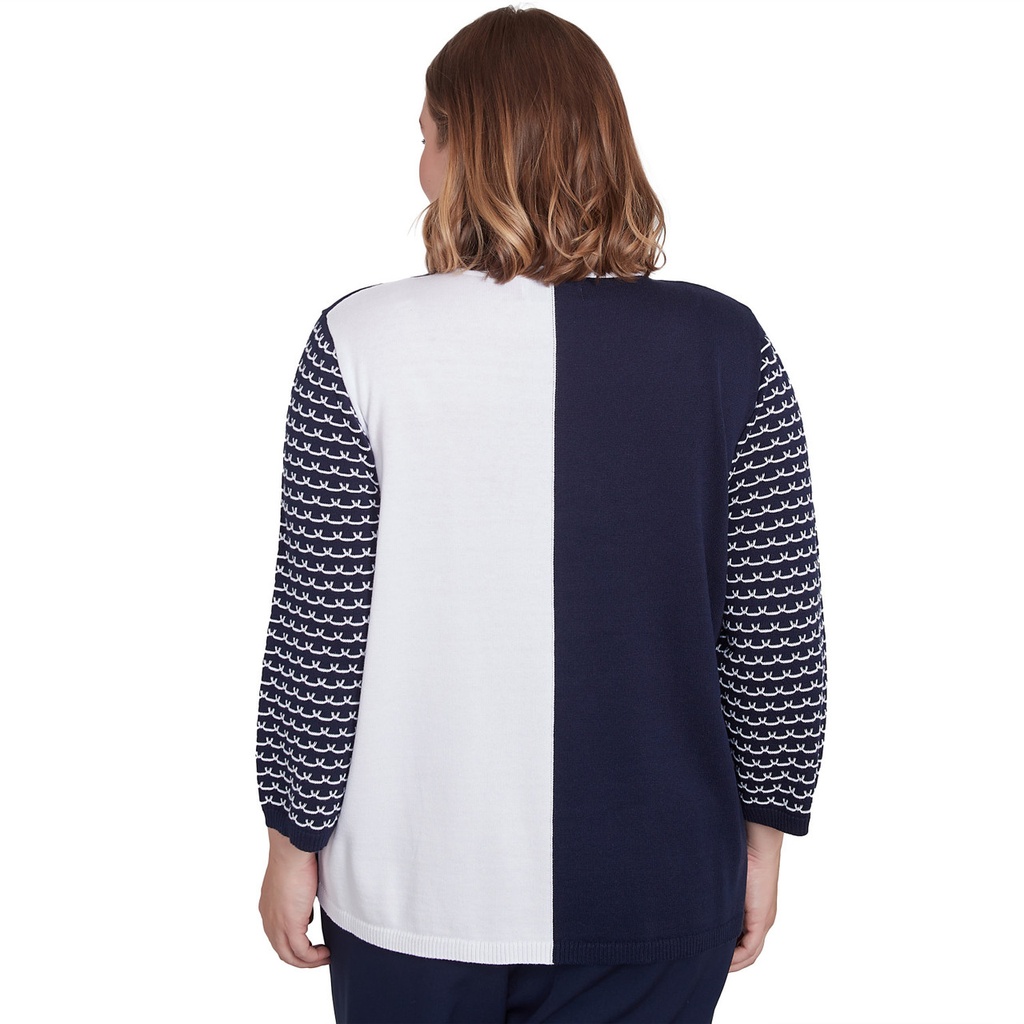 Blusa tejida a rayas y bloques de color