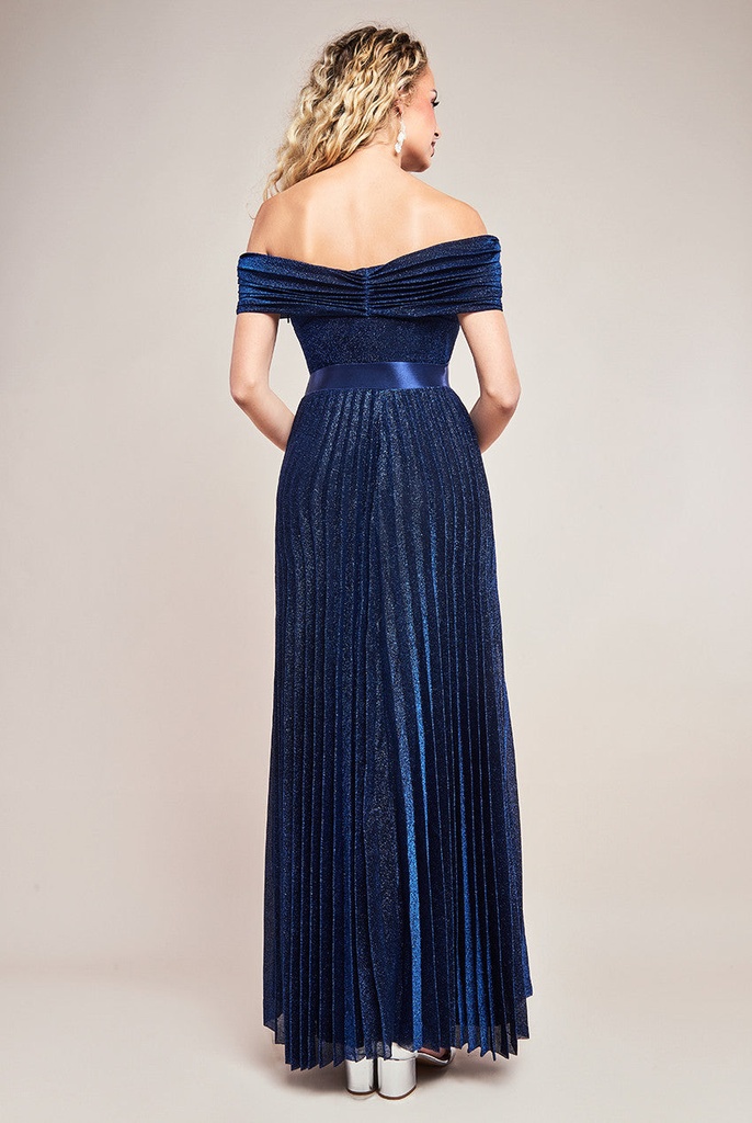 Vestido plisado de escote Bardot