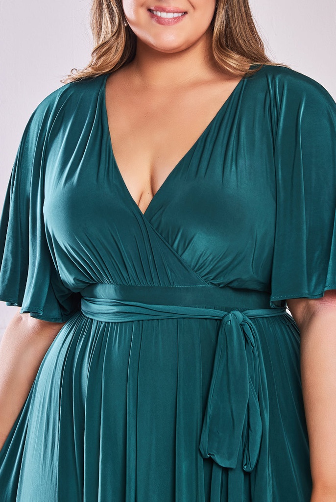 Vestido cruzado con mangas con vuelo