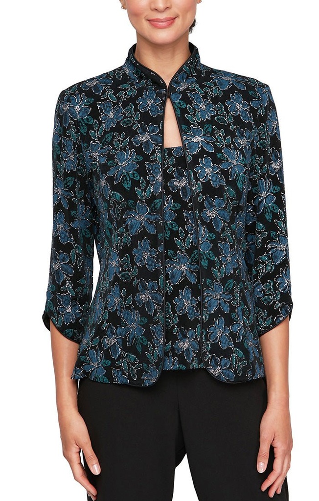 Conjunto de top y saco de encaje floral