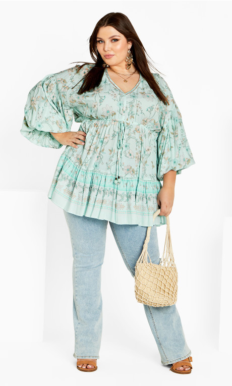 Blusa túnica floral seafoam
