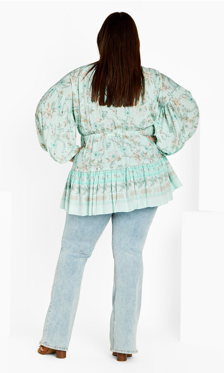 Blusa túnica floral seafoam