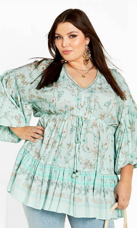 Blusa túnica floral seafoam