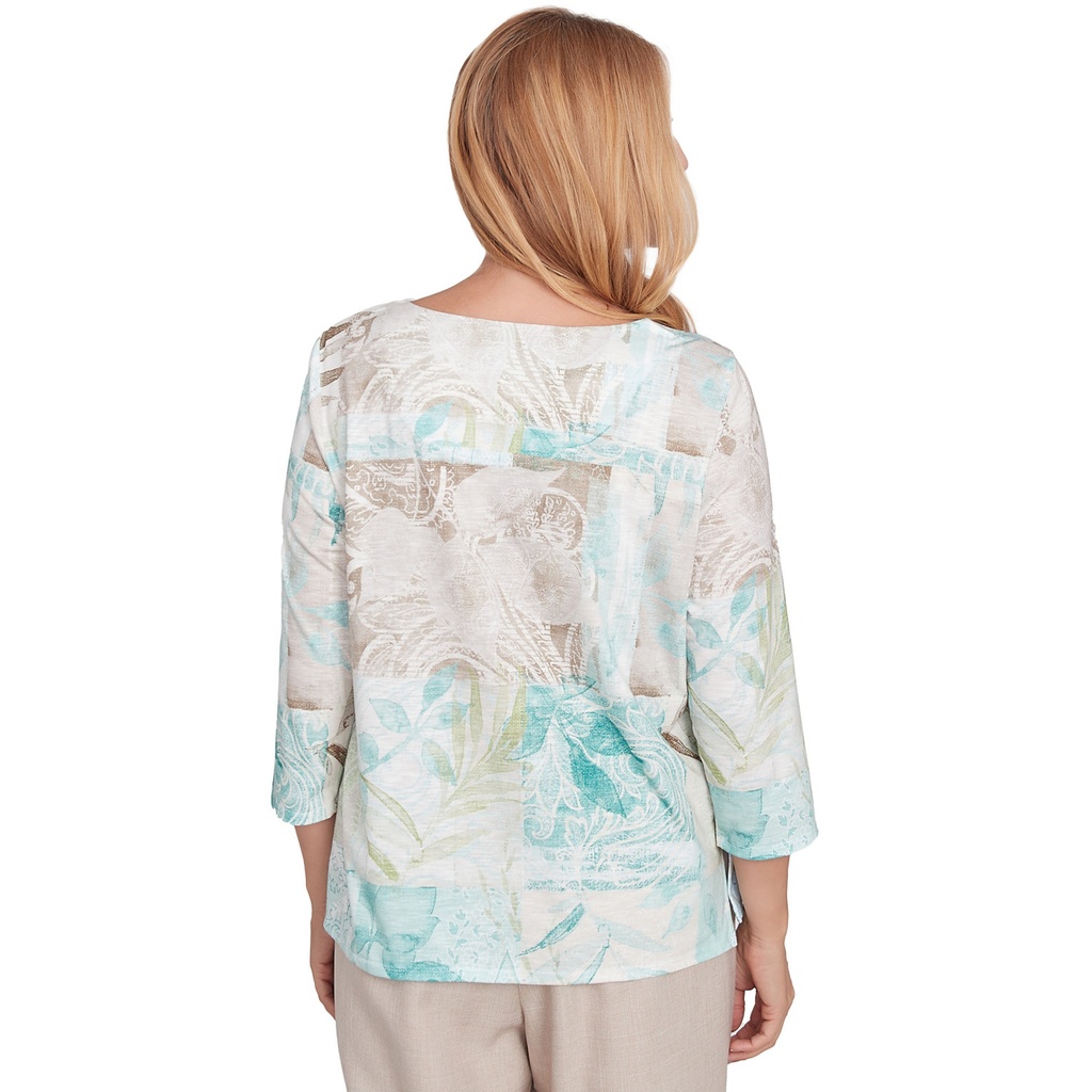Blusa texturizada con hojas de patchwork
