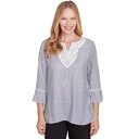 Blusa de rayas con escote abierto y bordado