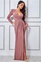 Vestido cruzado y brillante de manga larga