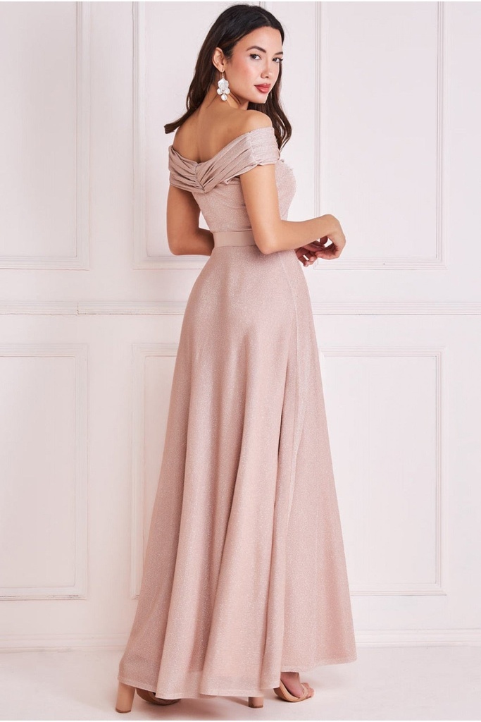 Vestido plisado de escote Bardot