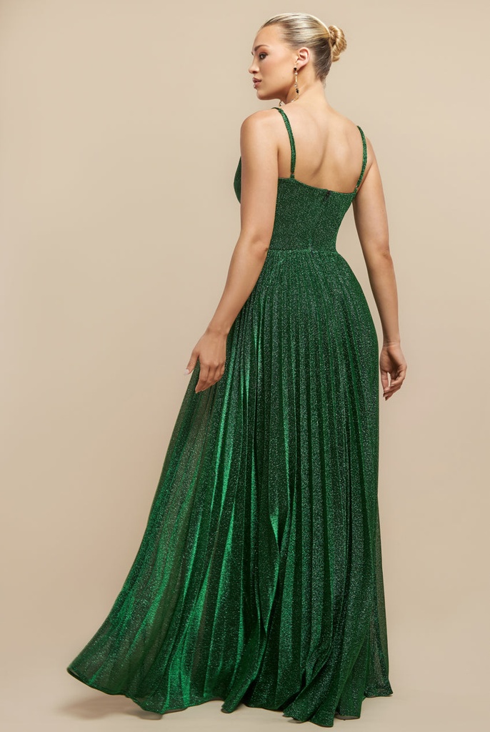 Vestido plisado de escote Bardot