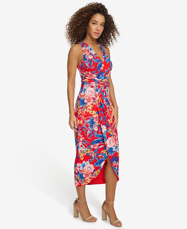 Vestido midi de estampado tropical