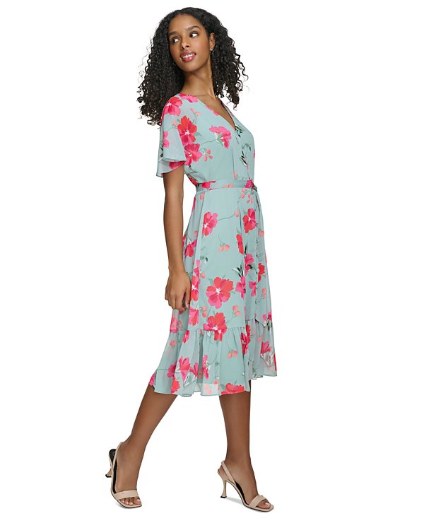 Vestido de gasa floral y botones